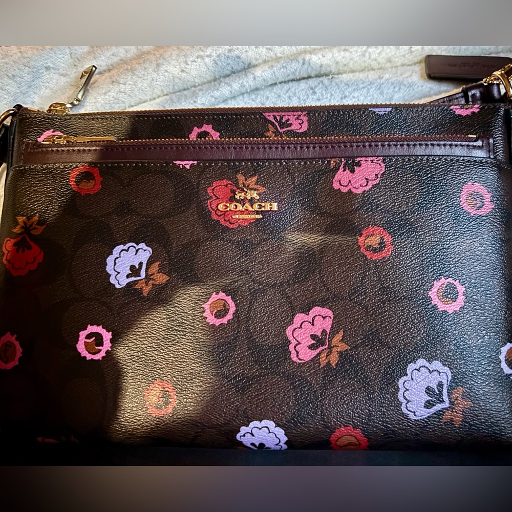 Coach Smooth Canvas Leather Floral Crossbody Purse